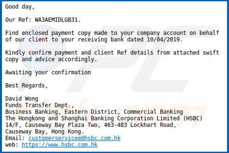 Uma variante do vírus de email HSBC