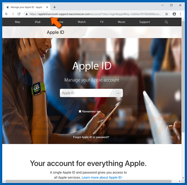 site falso a pedir para inserir credenciais da Apple ID  e usado para roubá-las