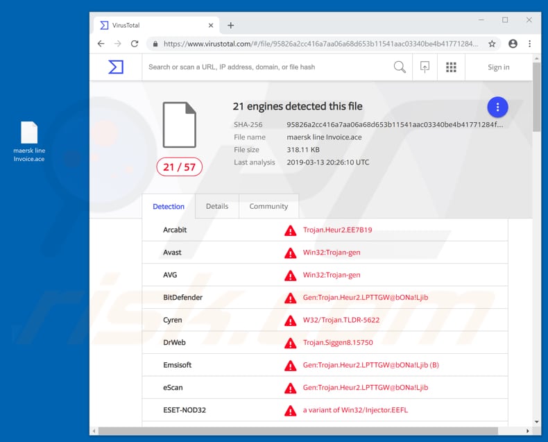 Anexo malicioso distribuído através da campanha de spam do Vírus Maersk Email 