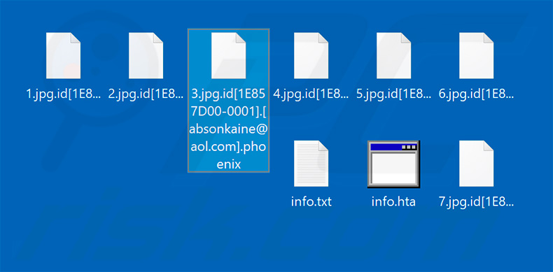 Ficheiros encriptados pelo ransomware Phoenix-Phobos (extensão .phoenix)
