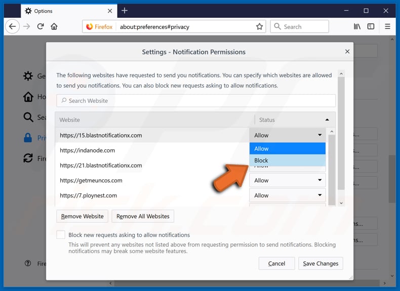 Desativar notificações pop-up no navegador da web do Mozilla Firefox