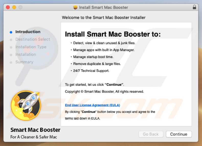 Configuração do instalador de Smart Mac Booster