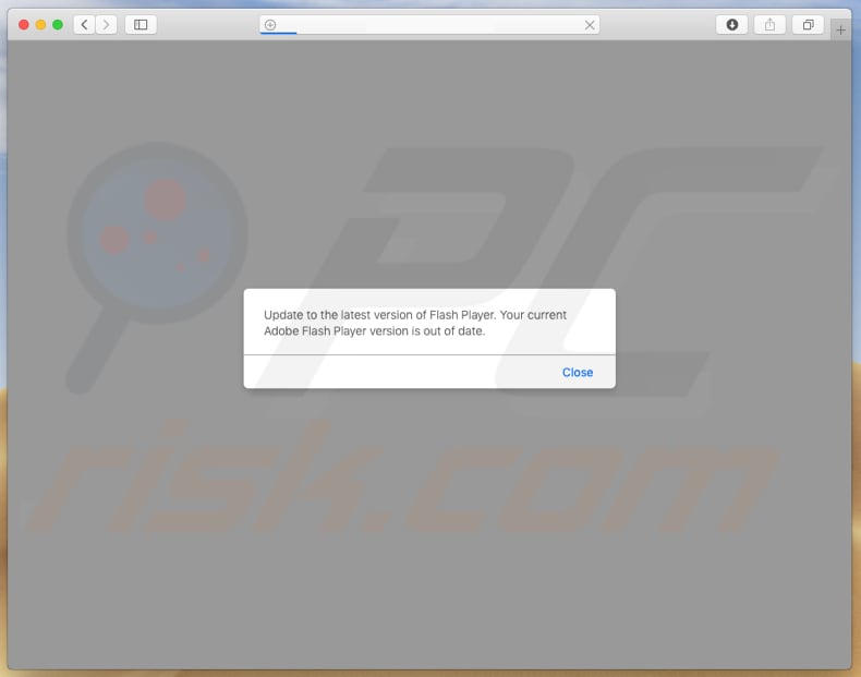 janela pop-up a indicar que uma versão atual do Adobe Flash Player está desatualizada