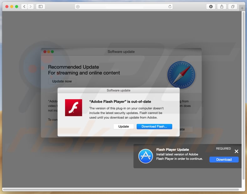 janela pop-up a encorajar o descarregamento do Adobe Flash Player falso