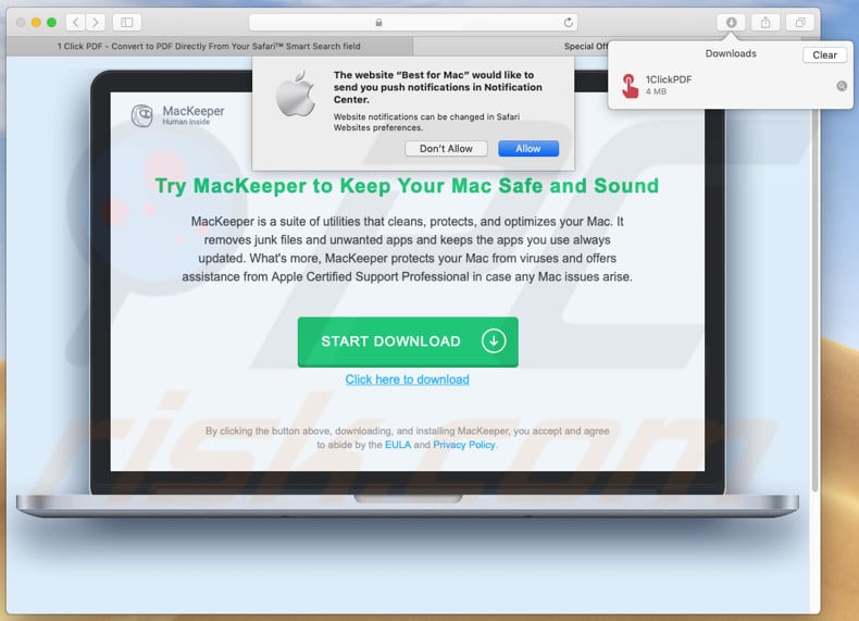 1clickpdf promove a aplicação potencialmente indesejada mackeeper