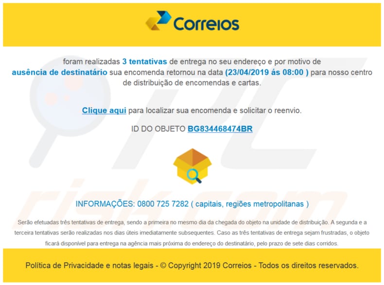 e-mail usado para distribuir Banload