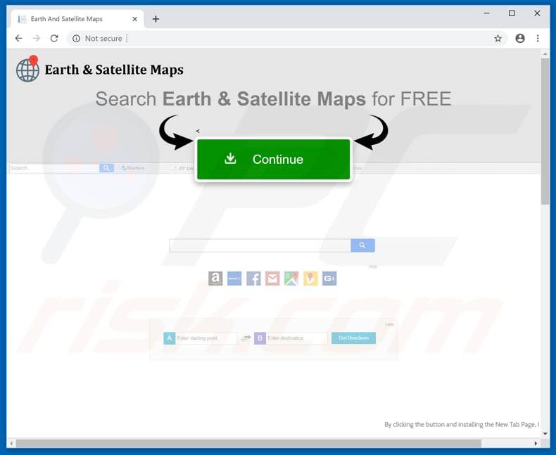 Website usado para promover o sequestrador de navegador Earth And Satellite Maps