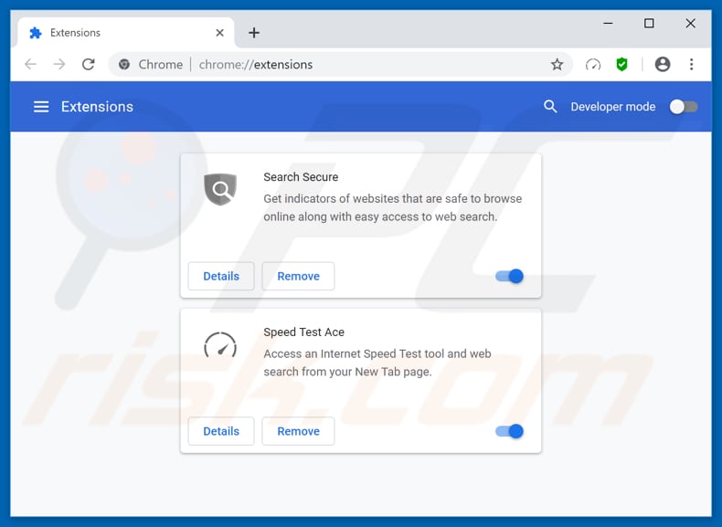 Removendo as extensões relacionadas ao speedtestace.co Google Chrome