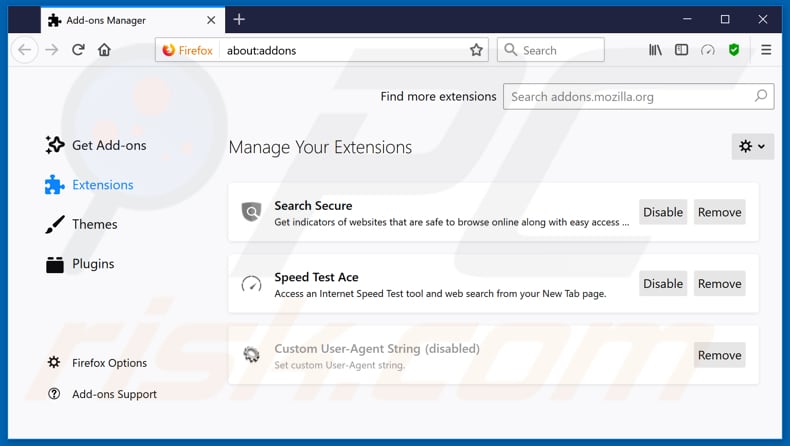 Removendo as extensões relacionadas ao speedtestace.co do Mozilla Firefox