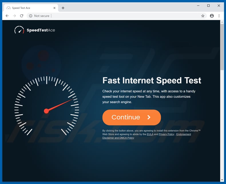 Site usado para promover o sequestrador de navegador Speed Test Ace