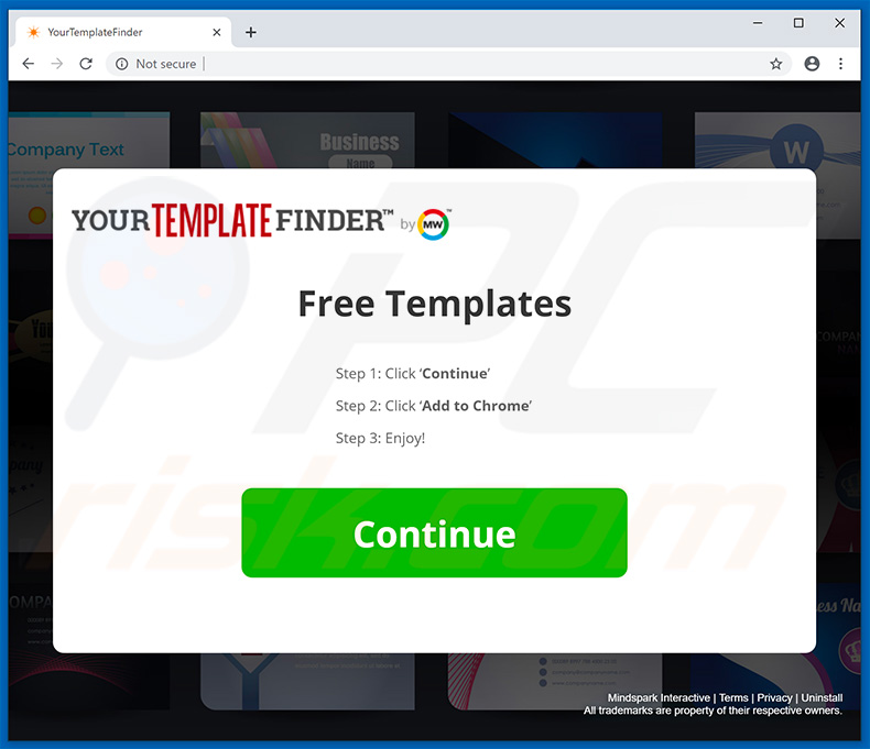 Website usado para promover o sequestrador de navegador YourTemplateFinder