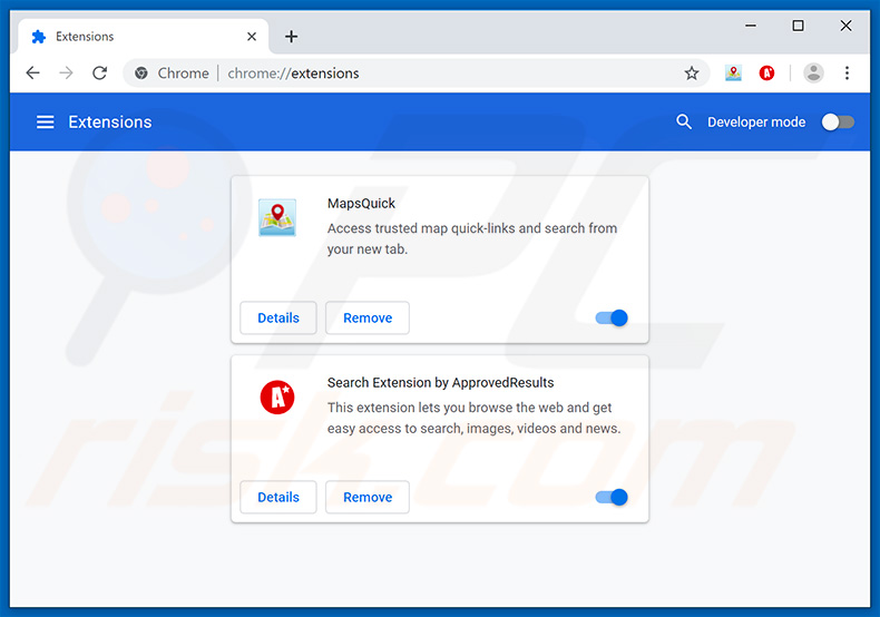 Removendo as extensões relacionadas a approvedresults.com do Google Chrome