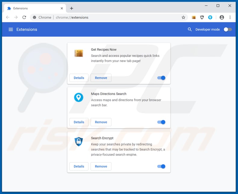 Removendo as extensões relacionadas ao search.hgetrecipesnow.com do Google Chrome