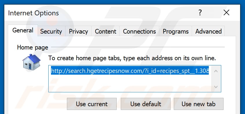 Removendo a página inicial search.hgetrecipesnow.com do Internet Explorer