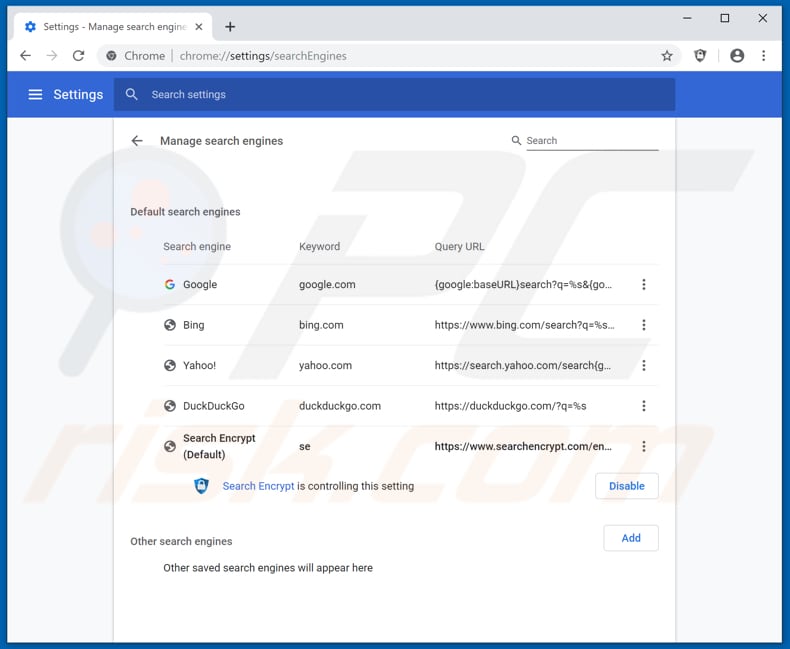 Remoção de informationvine.com de motor de pesquisa padrão do Google Chrome