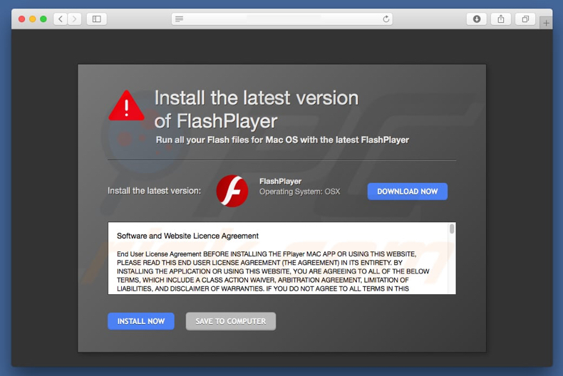 falso flash player a promover adware
