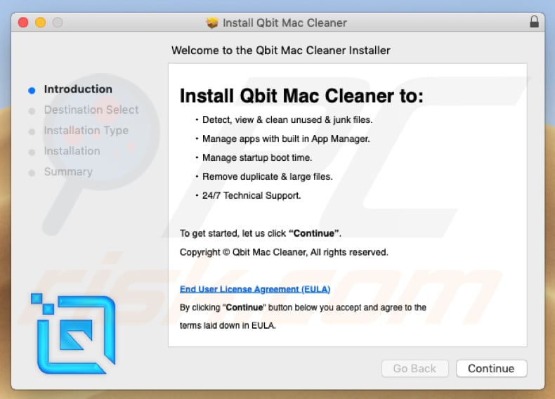 configuração de instalação do Qbit mac cleaner
