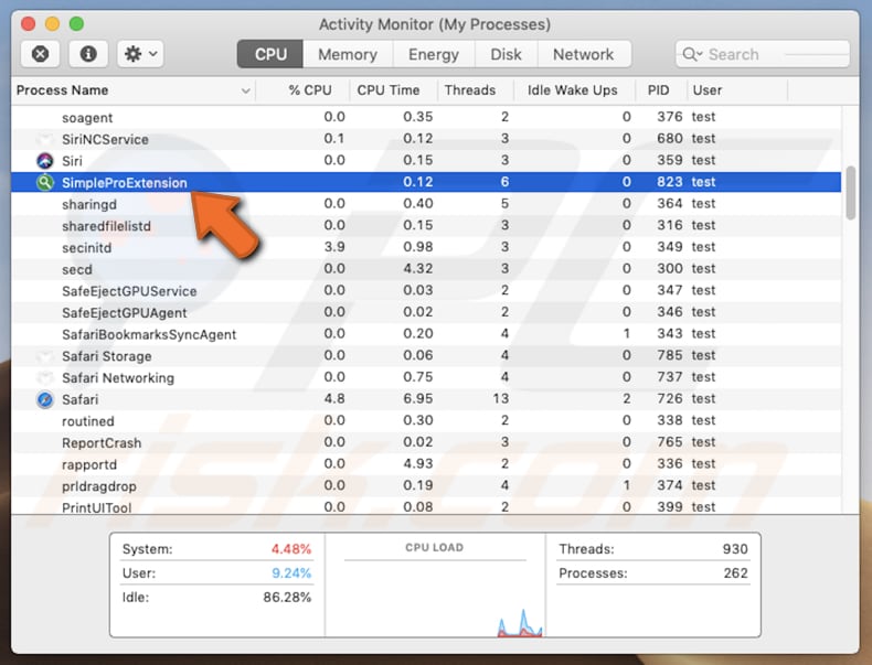 Processo SimpleProExtension no Activity Monitor