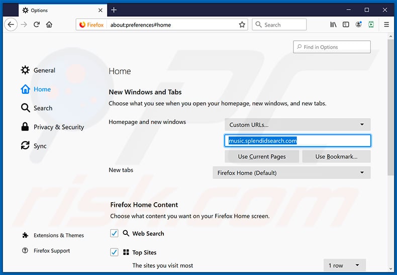 Removendo splendidsearch.com da página inicial do Mozilla Firefox