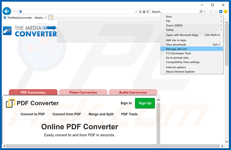 Removendo os anúncios TheMediaConverter Promos do Internet Explorer passo 1