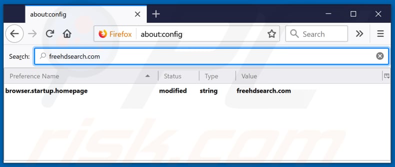 Removendo freehdsearch.com da página inicial e motor de pesquisa padrão do Mozilla Firefox.