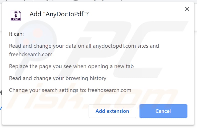 Página de descarregamento de AnyDocToPdf a pedir parmissões