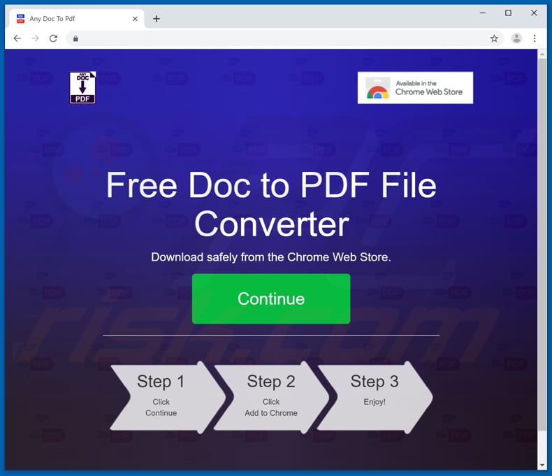 Site usado para promover o sequestrador de navegador AnyDocToPdf