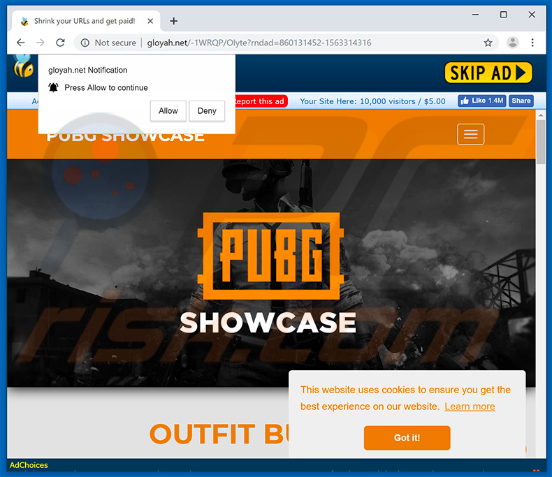 pop-up de gloyah[.]net a redirecionar