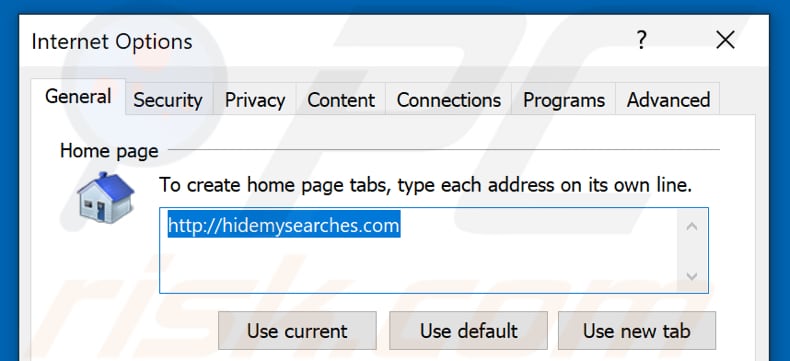 Removendo hidemysearches.com da página inicial do Internet Explorer