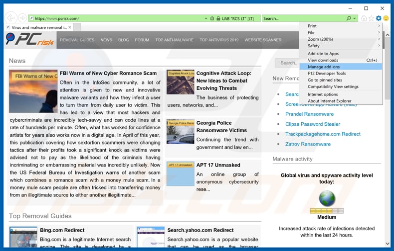 Remoção dos anúncios do MessengerNow do Internet Explorer passo 1