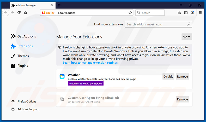 Removendo as extensões relacionadas a search.quickweathersearch.com do Mozilla Firefox