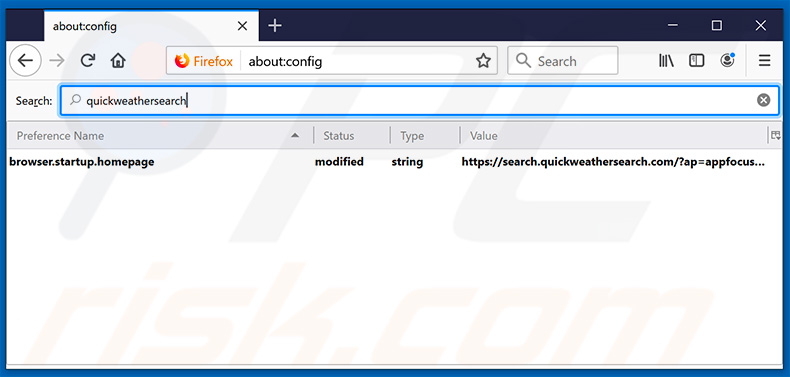 Removendo search.quickweathersearch.com da página inicial e motor de pesquisa padrão do Mozilla Firefox.