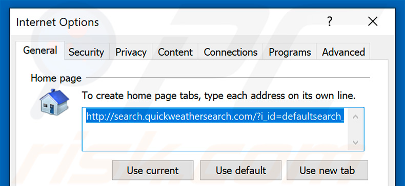 Removendo search.quickweathersearch.com da página inicial do Internet Explorer