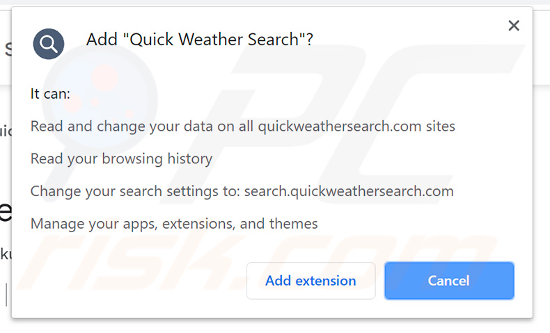 Permissões de sequestrador de navegador Quick Weather Search