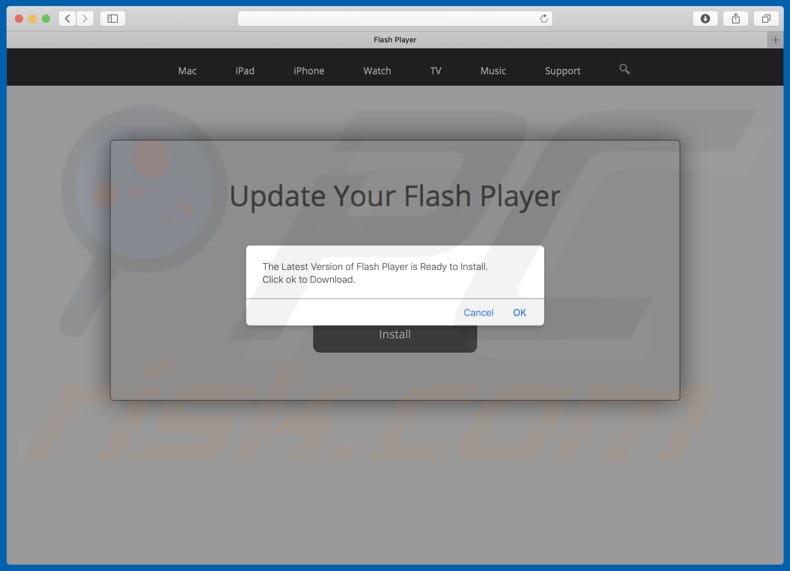 Site duvidoso usado para promover o Flash Player falso
