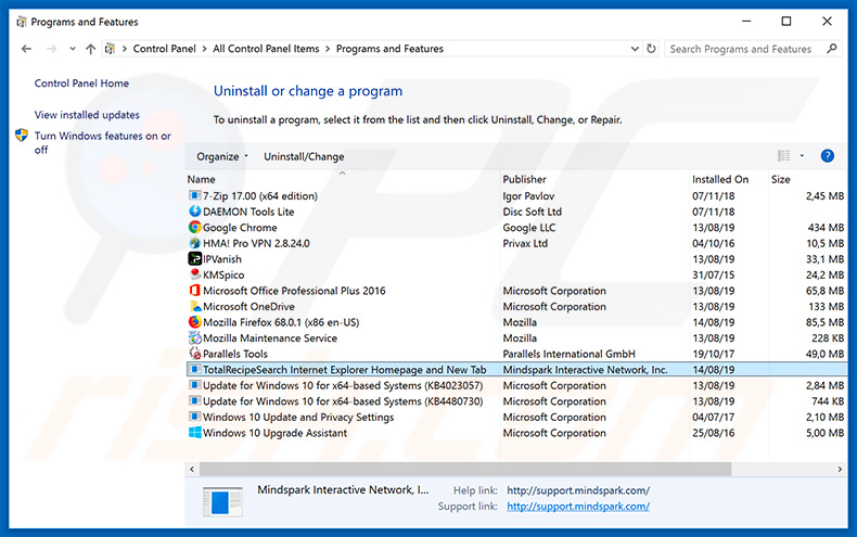 desinstalar o sequestrador de navegador myway.com via Painel de Controlo