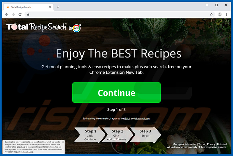 Site usado para promover o sequestrador de navegador TotalRecipeSearch