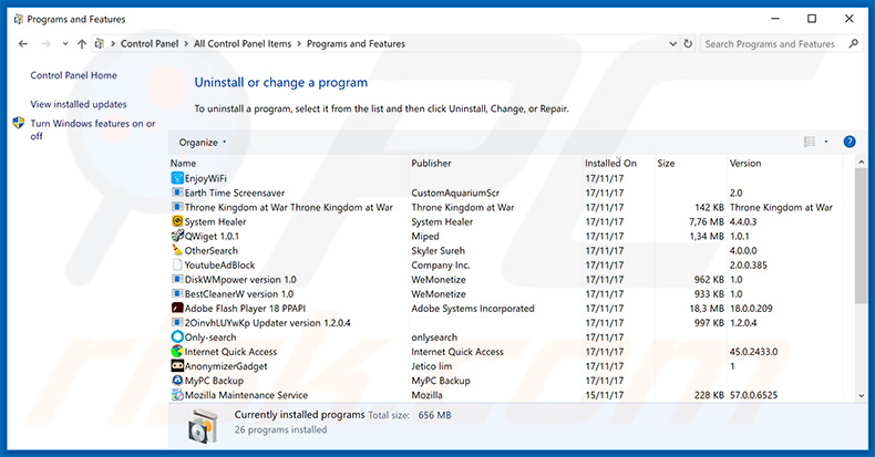 desinstalar  o sequestrador de navegador search.yahoo.com via Painel de Controlo