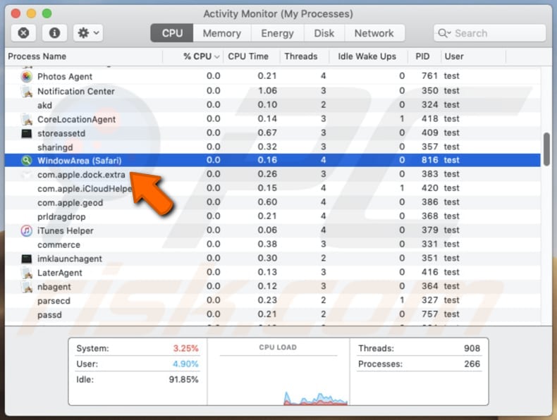 matar o processo windowarea no activity monitor