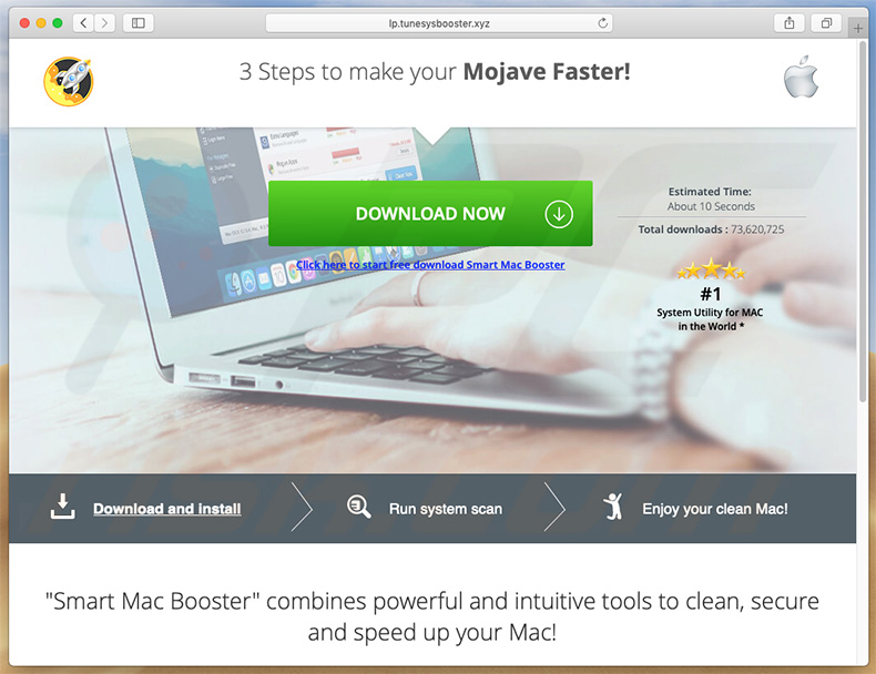 Página de descarregamento da aplicação indesejada do Smart Mac Booster