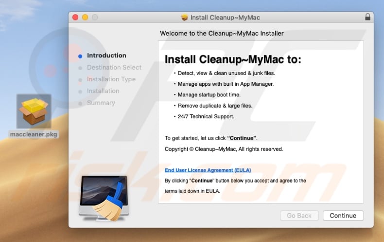 Screenshot da configuração de instalação da aplicação indesejada Cleanup My Mac