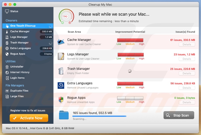 Screenshot da aplicação indesejada Cleanup My Mac