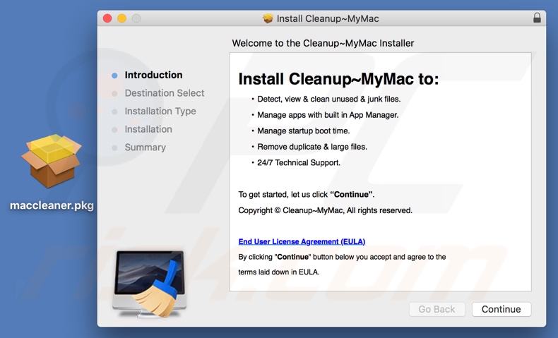 Instalador usado para distribuir a aplicação indesejada Cleanup My Mac