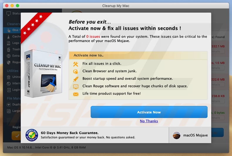 Screenshot do Cleanup My Mac API a pedir a ativação