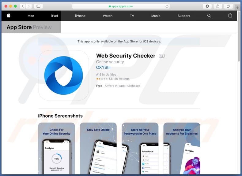 Página de descarregamento do Web Security Checker