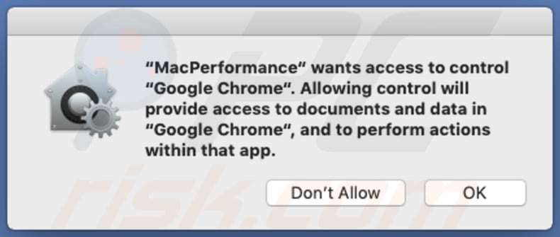 O MacPerformance deseja aceder o Chrome e controlá-lo