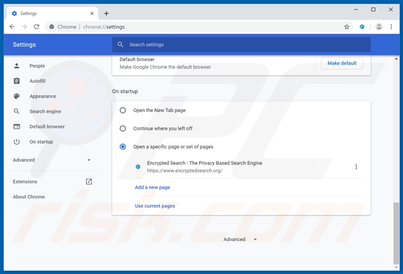 Removendo encryptedsearch.org da página inicial do Google Chrome