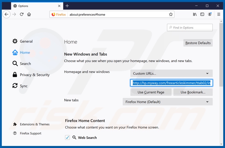 Removendo hp.myway.com da página inicial do Mozilla Firefox