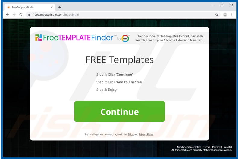 Site usado para promover o sequestrador de navegador FreeTemplateFinder