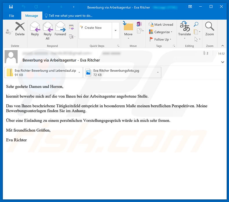 ransomware IS (Ordinypt) promove campanha de spam por email - candidatura a cargo de Eva Ritcher